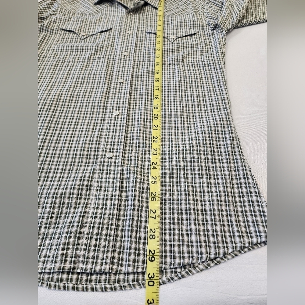 PANHANDLE SLIM Men's Green Western Yoke Pearl Snap Plaid Shirt, sz SM / 14.5 - Picture 6 of 12